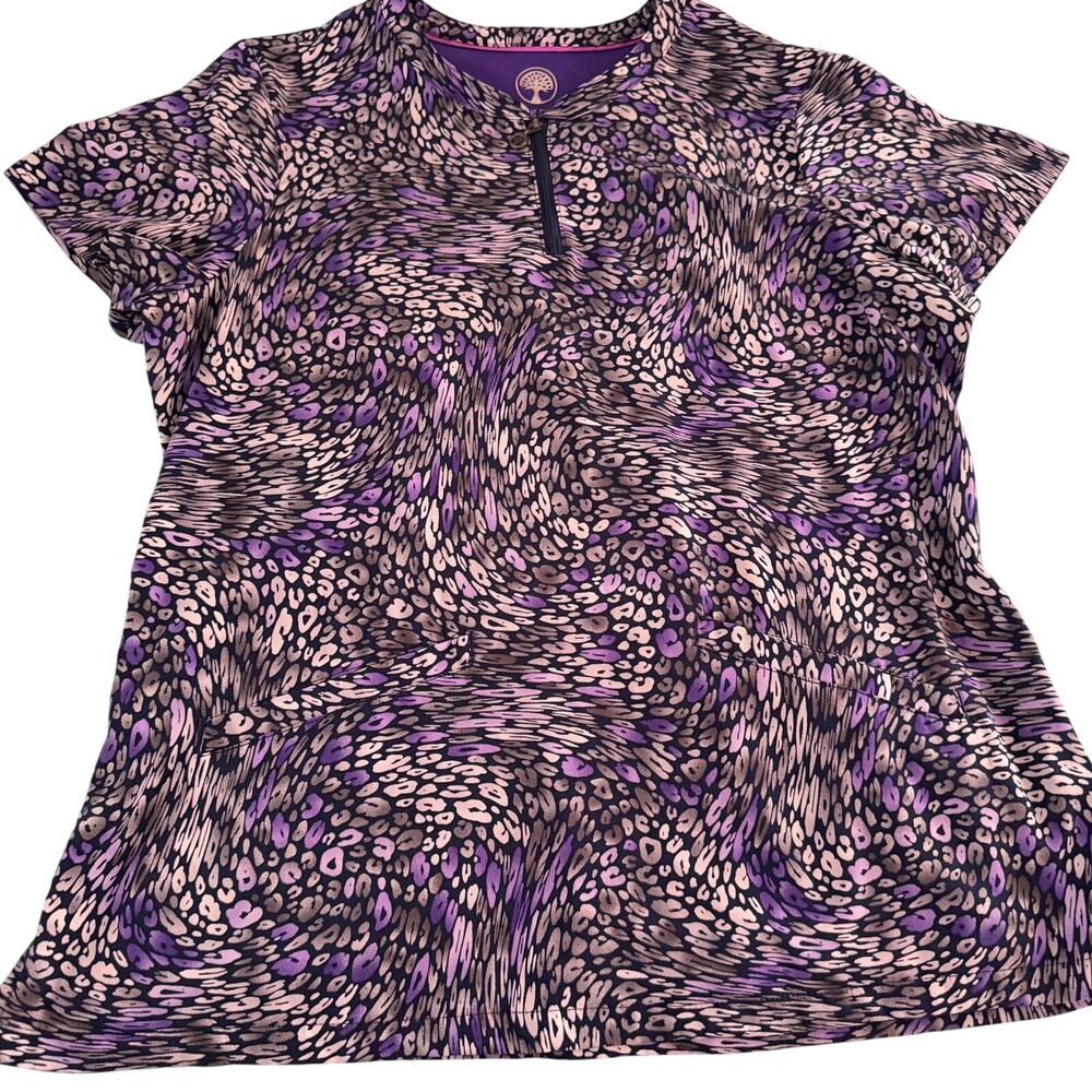 Healing Hands colorful scrub top purple feminine sz L lightweight nurse workwear